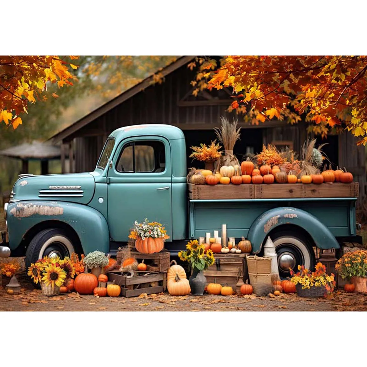 Allenjoy Autumn Blue Truck Backdrop