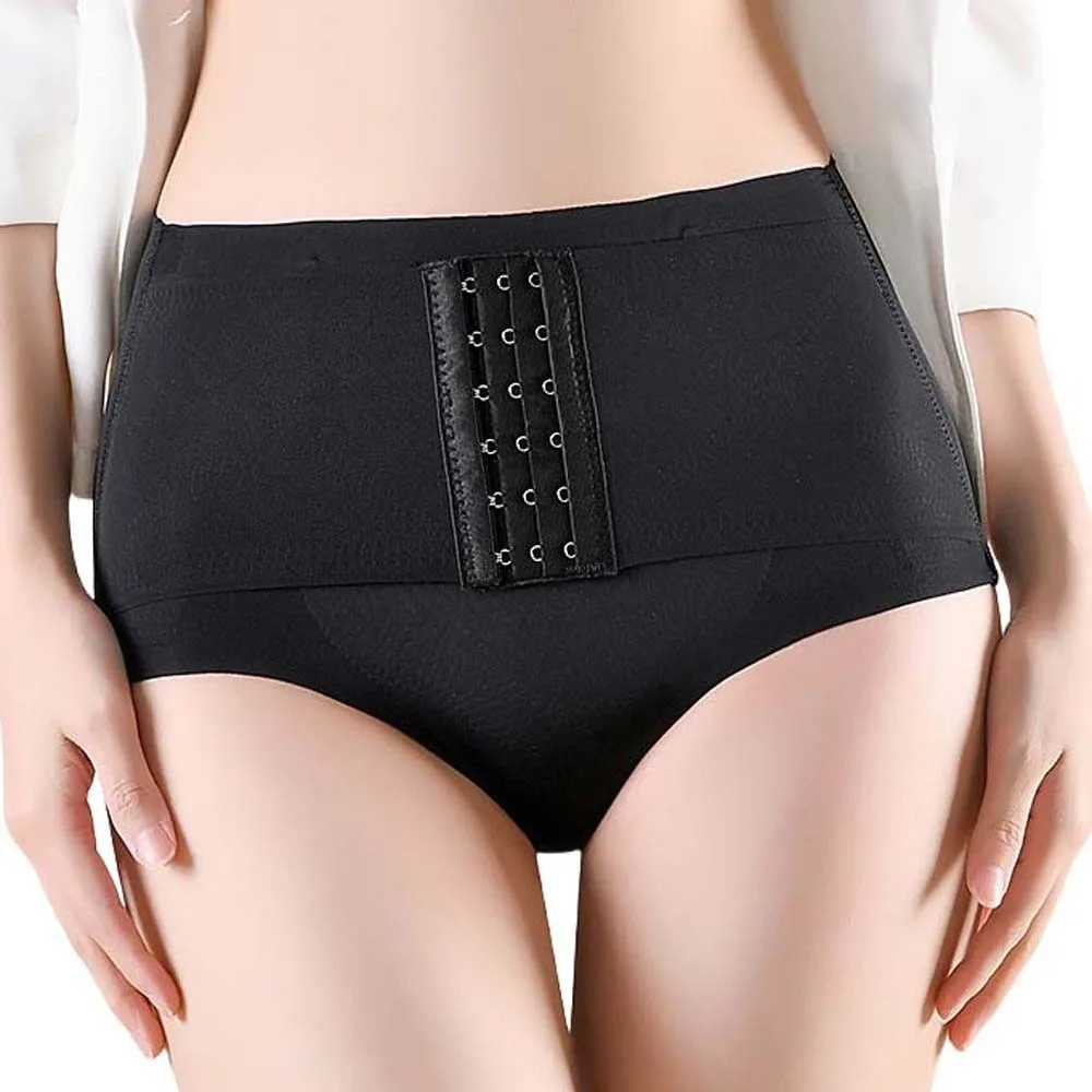 High Waist Butt Lifting Briefs with Buckle Waist Trainer Ice Silk Seamless Panties Women Belly Contracting Lingerie