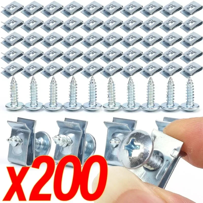 200~20pcs Car Self-tapping Screws Washers M5 Motorcycle Screw U-shaped Clip Nut Anti-rust Anti-corrosion Fasteners Auto Parts