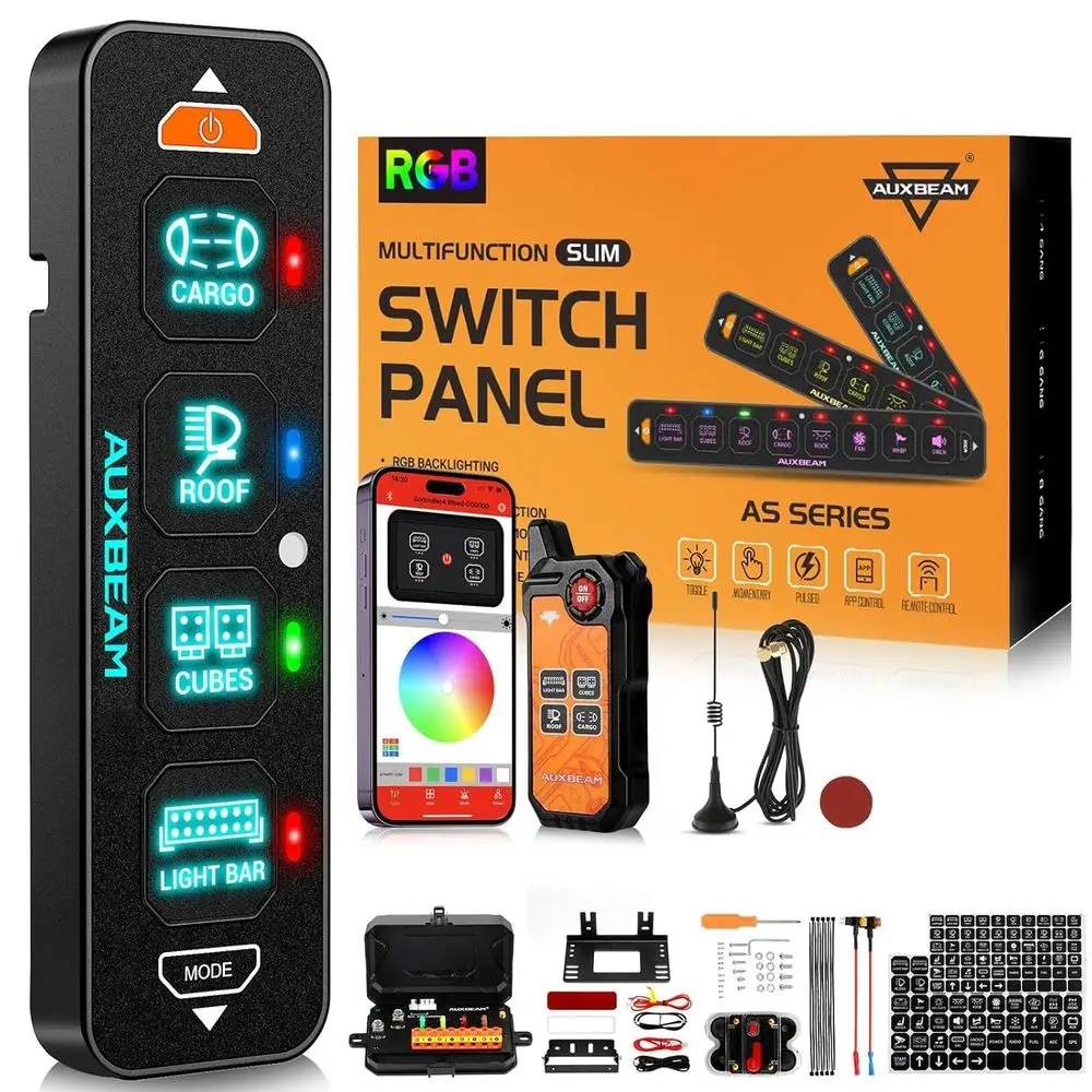 

4-канальная тонкая панель управления Bluetooth RGB AS-400 с управлением через приложение и беспроводным пультом, переключатель с функцией мгновенного включения/выключения, импульсный, диммируемый, для установки в подпанель или настенный монтаж