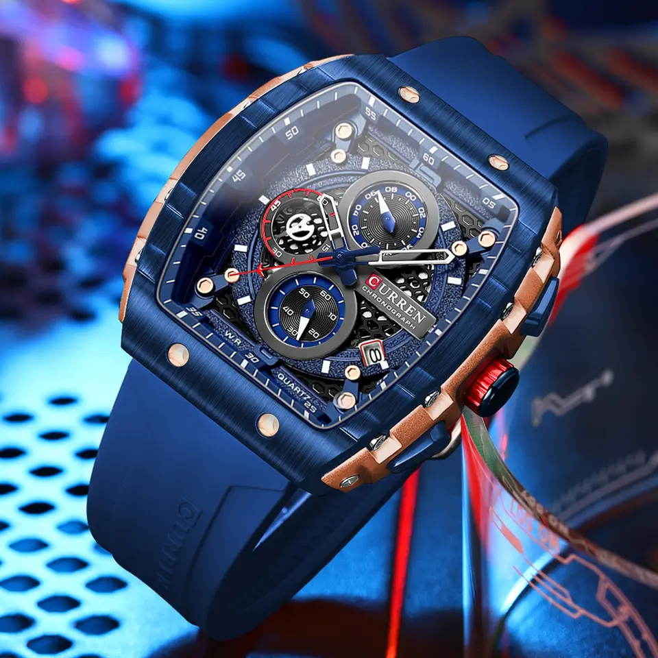 CURREN Fashion men watch brand unique square design luxury quartz sports tape watches men waterproof - 3