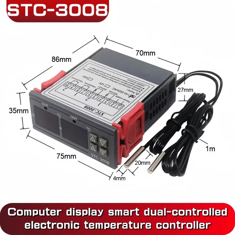 STC3008 Dual Digital Temperature Controller Two Relay Output 12V 24V 220V Thermoregulator Thermostat With Heater Cooler STC-3008