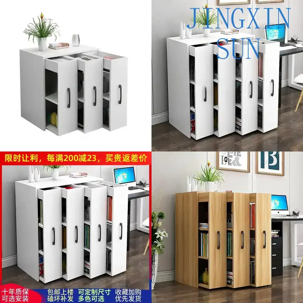 Wheel Movable Bookcase for Home Office Living Room Bedroom Storage Shelf Push Pull Floor to Ceiling Gap Bookshelf Dust Proof