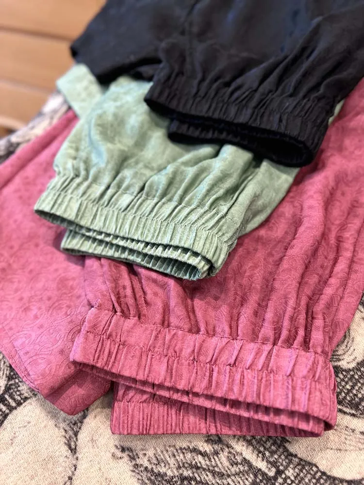 

Comfortable Slimming Silk Dyed Nine-Piece Casual Pants Elastic Waist Loose Fit Cool Feeling Light Weight Chinese Sle Trousers