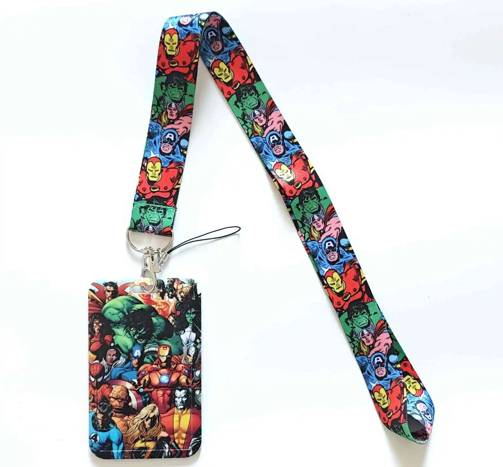 POP MART The Avengers Cartoon PVC Card Cover Student Campus Hanging Neck Bag Card Holder Lanyard ID Card Holders key chain