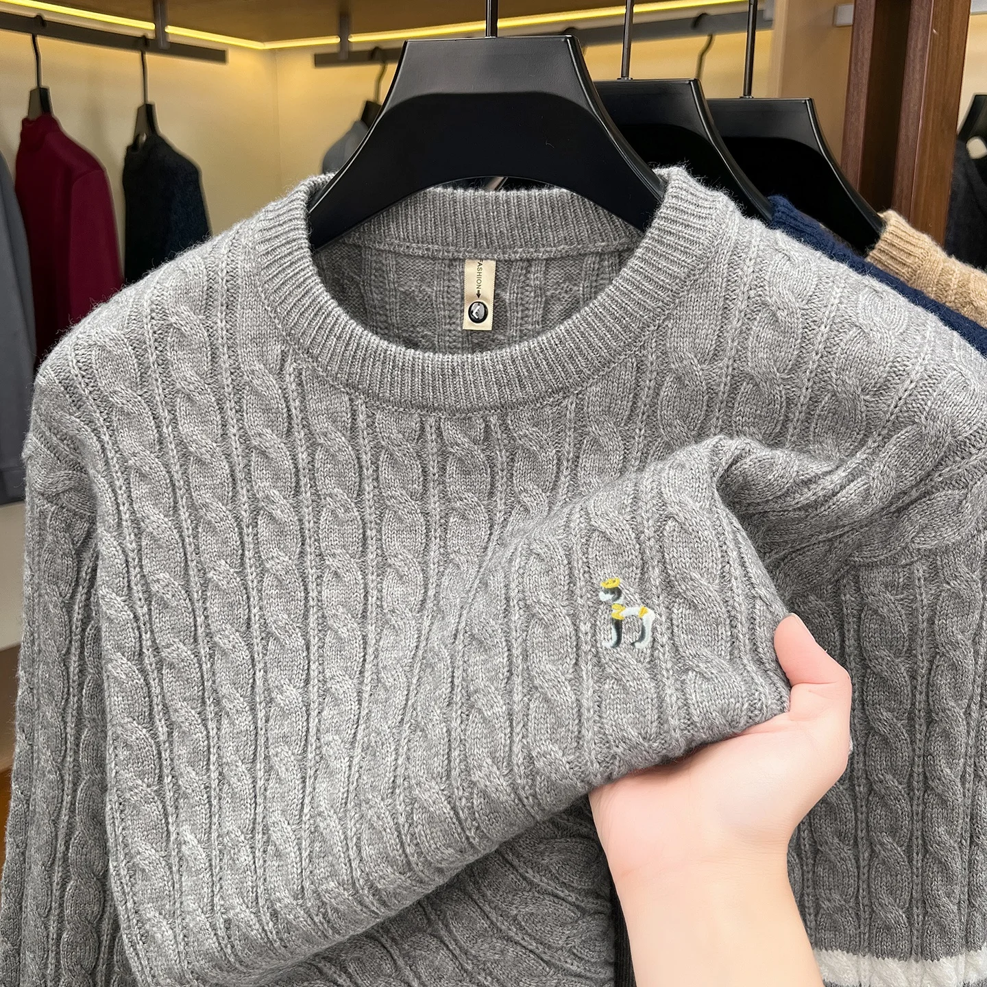 High End Brand Men's Sweater Autumn Cartoon Dog Embroidery Classic Striped Jacquard Round Neck Korean Casual Knitted Pullover
