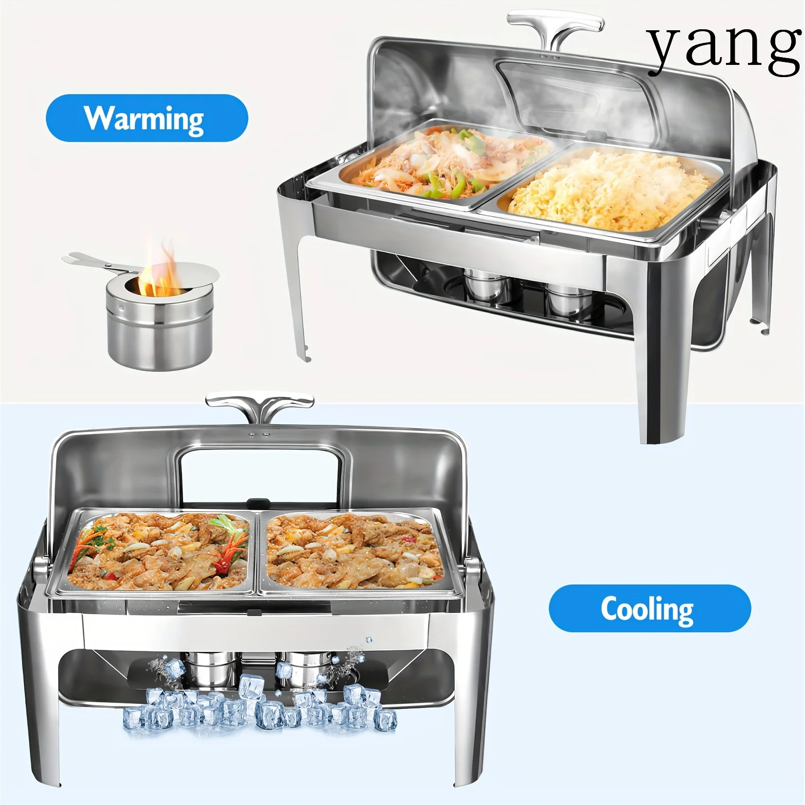 Stainless Steel Buffet Chafing Dish Set - 9 Qt Capacity, Easy-Clean Roll-Top Warmer with 1/2 Size Pans for Parties & Events