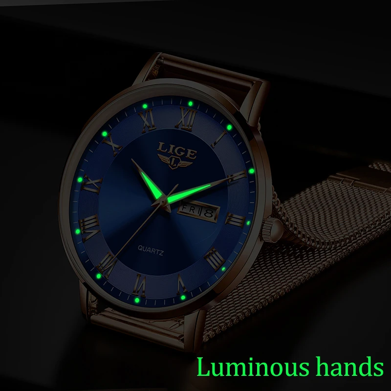 LIGE Womens Watches Ultra thin Quartz Watch For Women Luxury Bracelet Wristwatch Ladies Date Week Clock Watch Relogios Feminino