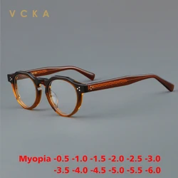 VCKA Vintage Round Acetate Myopia Optical Spectacle Frames Women Fashion  Glasses Men Custom Prescription Eyewear  -0.50 to -6.0