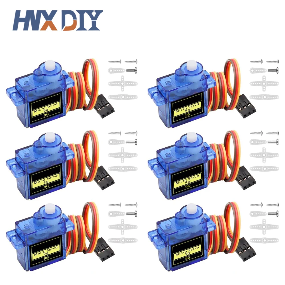 6pcs Sg90 9g Micro Servo Motor Mini Servos Motor Kit Plastic Gear 180/360 Degree Servo for Rc Car Airplane Plane for Arduino