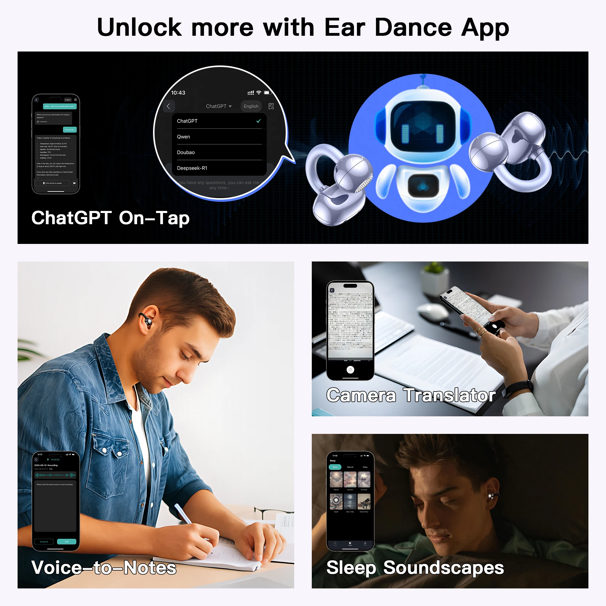 KIESLECT Scykei Ear Clip Double Microphones ENC IPX4 Wireless Earbuds with Touch Controls AI Capabilities 30h Playtime with Case image 3