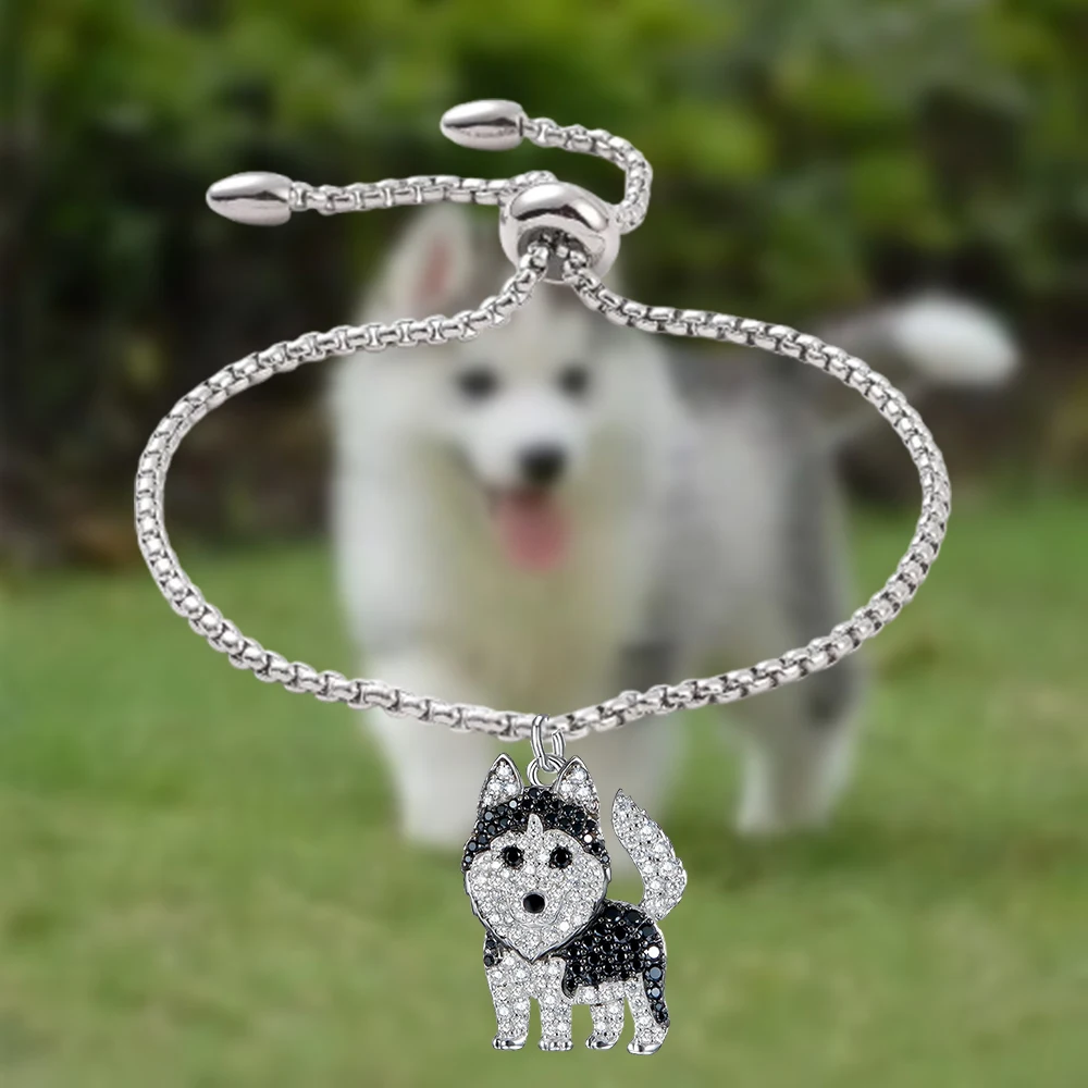 1Pc Cute Husky Alloy Pendant Stainless Steel Adjustable Bracelet Unique Women's Animal Jewelry Gift
