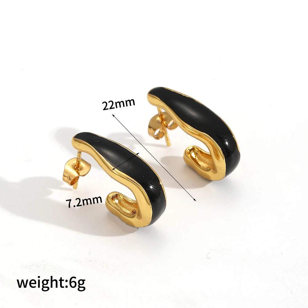 Modische Edelstahl-C-Form Weiß-Schwarz Emaillierte Creolen Damen Charm-Schmuck Accessoires – Detail 4
