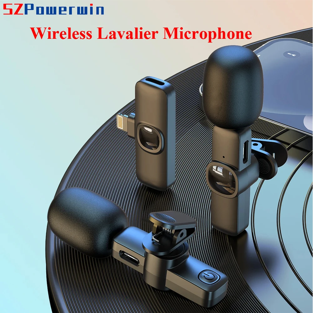 Powerwin New  Wireless Lavalier Microphone For Iphone Android Live Stream Vlog Recording Type C Lightning Port Noise Reduction