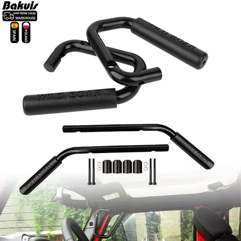 전면 및 후면 그랩 핸들 키트 알루미늄 ABS 그랩 바 2007-2018 Jeep Wrangler JK JKU Rubicon Sport Sahara (Black)