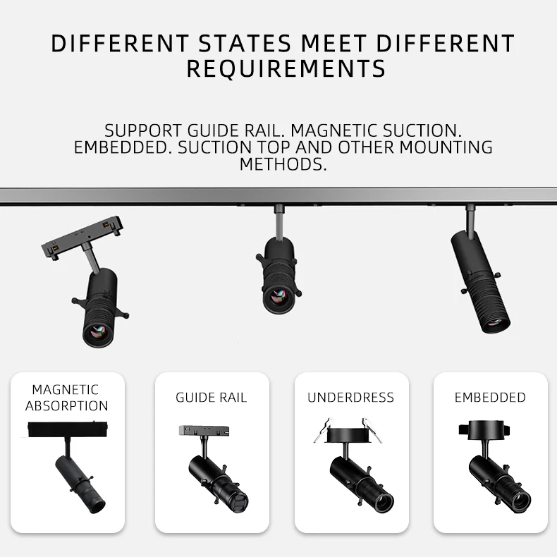 Teto comercial Track Light, Luminária comercial, LED Track Lighting, Foco Zoom, Cob Track Lights, 90 + C