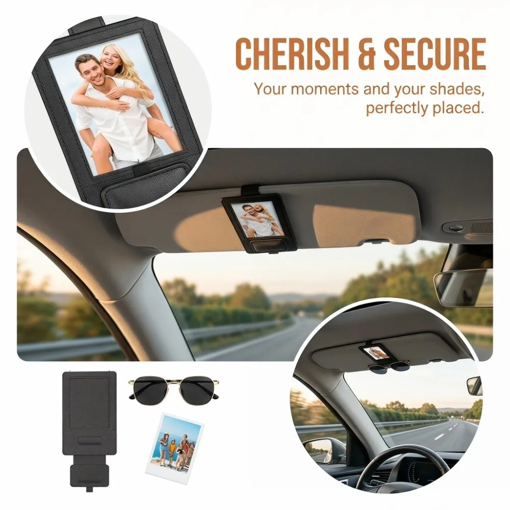 2-in-1 Car Visor Clip with Photo/ID Card Slot Universal Magnetic Sun Visor Clip Anti-Fall Anti-Slip Sunglasses Holder Clip