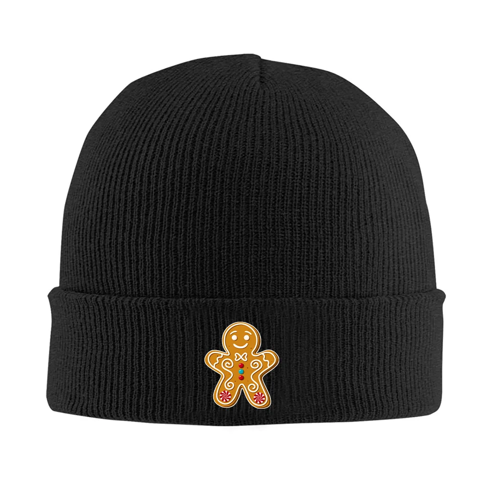 1pc Cute Gingerbread for Man Knit Beanie Hat Windproof Warm Winter Ski Hat with Icing-Like White Dots Candy Button Eyes