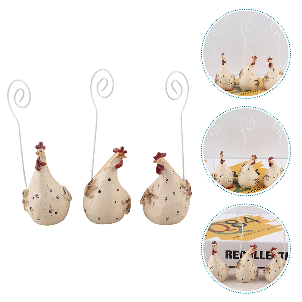 

3 Pcs Business Card Holder Desktop Stand Chicken Table Memo Photo Wedding Place Office Note Clamps