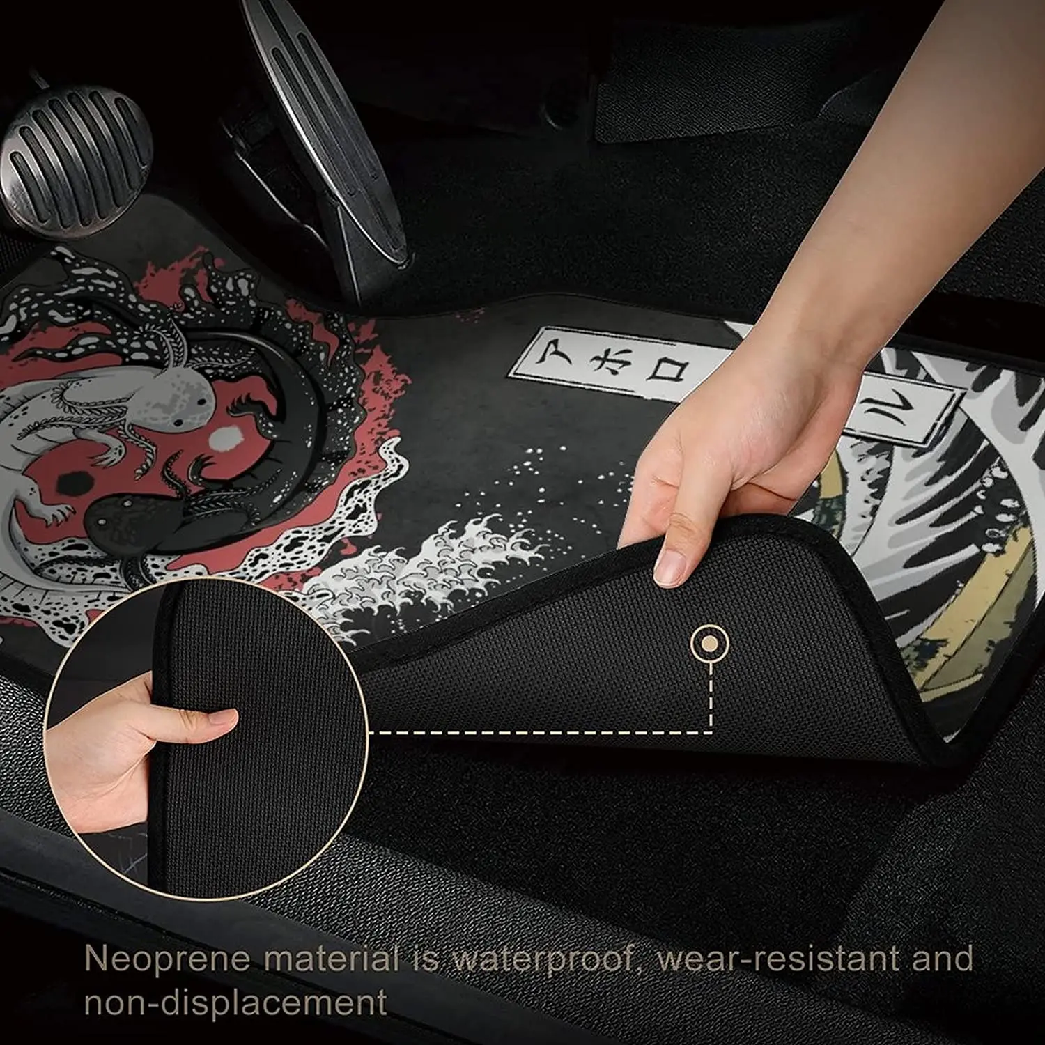 Japanese Wave Yin Yang Axolotl Car Mats Universal Fit Car Floor Mats Fashion Soft Waterproof Car Carpet Front&Rear 4 Pieces