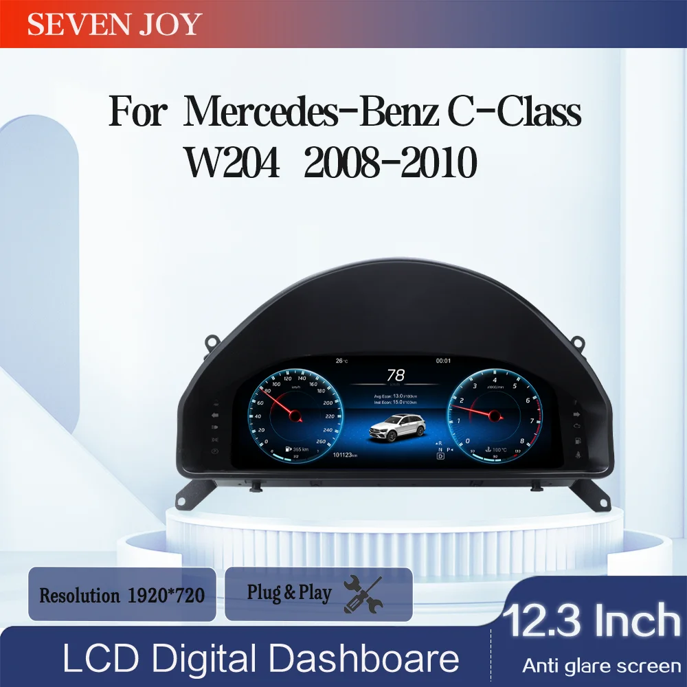

12.3" LCD Digital Dashboard Cluster For Mercedes Benz C-Class W204 2008-2010 Virtual Instrument Panel Speedometer Cockpit Meter
