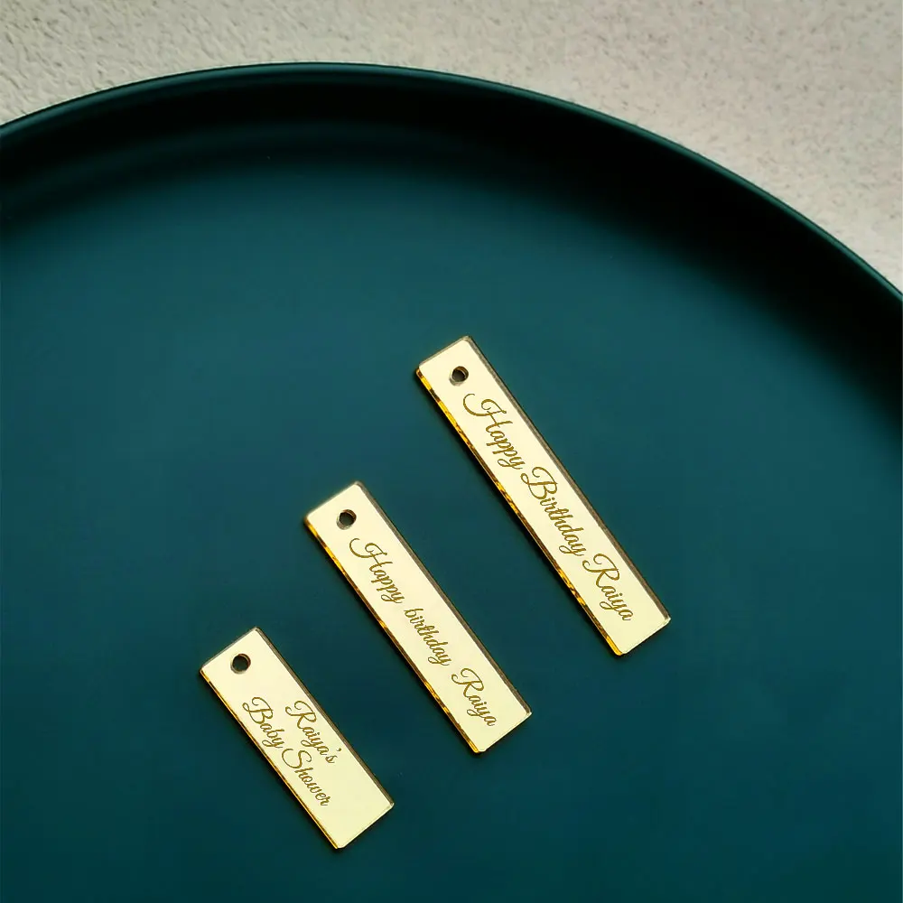 20/50/100Pcs Personalized Acrylic RectangleTag Engraved Custom Wedding Name Baby Baptism Mirror Gold Tag Decoration Gift