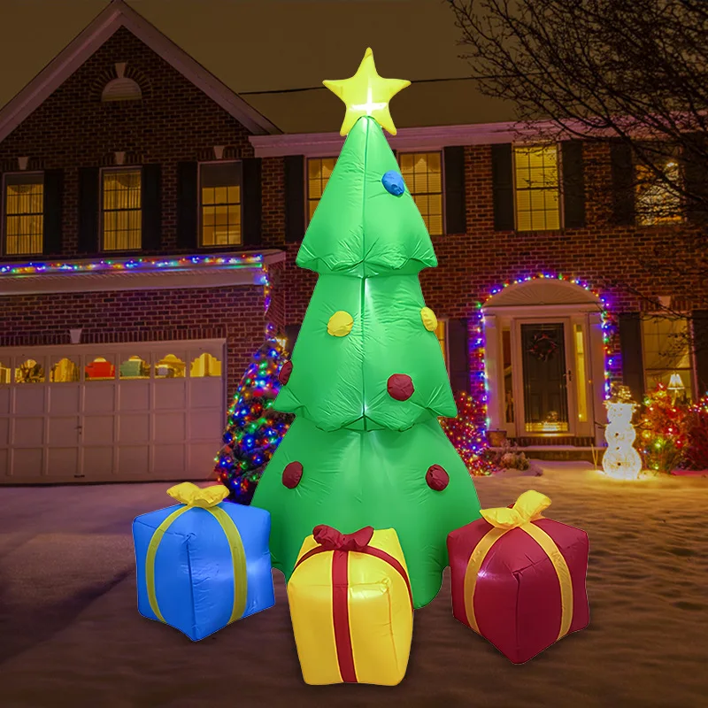 7FT Christmas Star Gift Pack Inflatable Christmas Tree Air Mold Garden Ornament LED Glowing Party Ornament