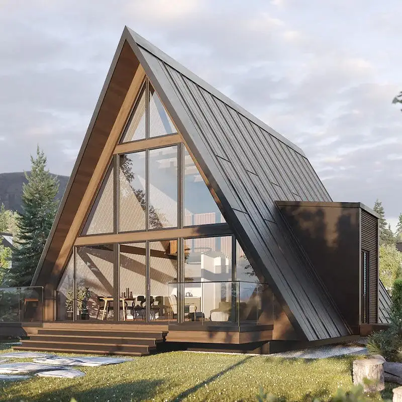 A-Frame Cabin Modern Triangle House Prefabricated Wood Villa Luxury Tiny Home for Mountain Resort Glamping and Guest Stay Use