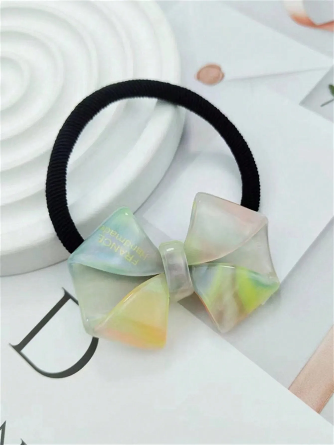 1 acetic acid headband big bow acetic acid head rope new gradient ponytail leather band high elastic fashion hair rope tide