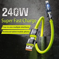 4-in-1 Kirsite Cable 240W Super Fast Charging Multiple Functions for iPhone8-16 ProMax iPad Notebook Tablet Mobile Phone Samsung