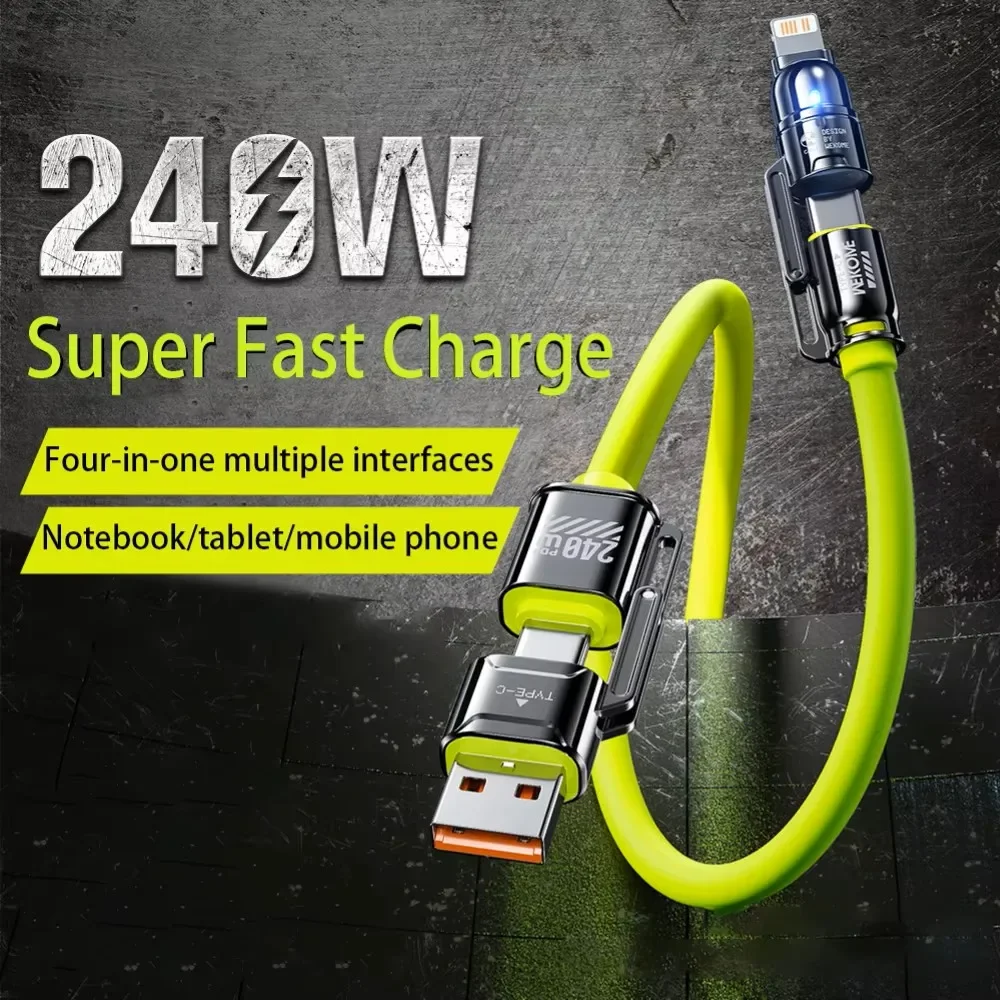 4-in-1 Kirsite Cable 240W Super Fast Charging Multiple Functions for iPhone8-16 ProMax iPad Notebook Tablet Mobile Phone Samsung
