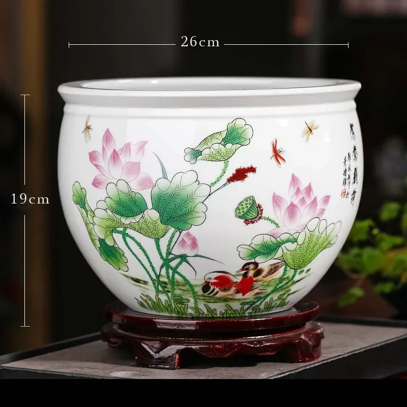 Vintage Ceramic Pot Chinese Fish Flower Plant Bowl Gold Fish Bowls Turtle Tank Porcelian Aquariums Home Living Room Ornaments