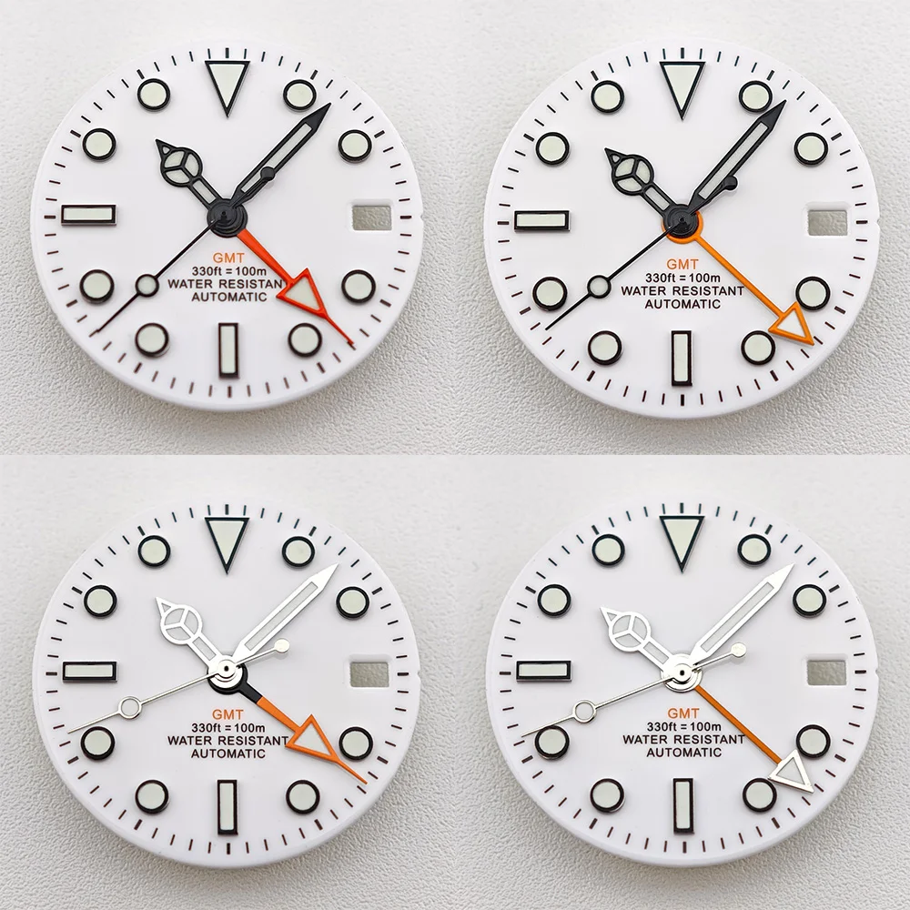 29mm White/Black Sterile Dial Watch GMT Hands Fit NH34 Movement Watch Parts Custom LOGO Luminous Watch Dial Parts Accessories