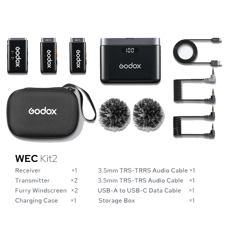 Godox WEC 무선 라발리에 마이크, DSLR 카메라, 스마트폰, 비디오 녹화, 라이브 방송, 소음 감소, 2.4GHz