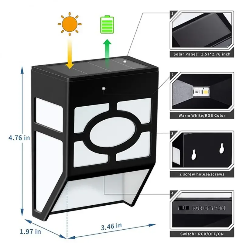 

Retro Solar Wall Lamp Outdoor Waterproof Led Light Sunlight Lamps For Garden Street Yard Balcony Decor Lighting Pane Light