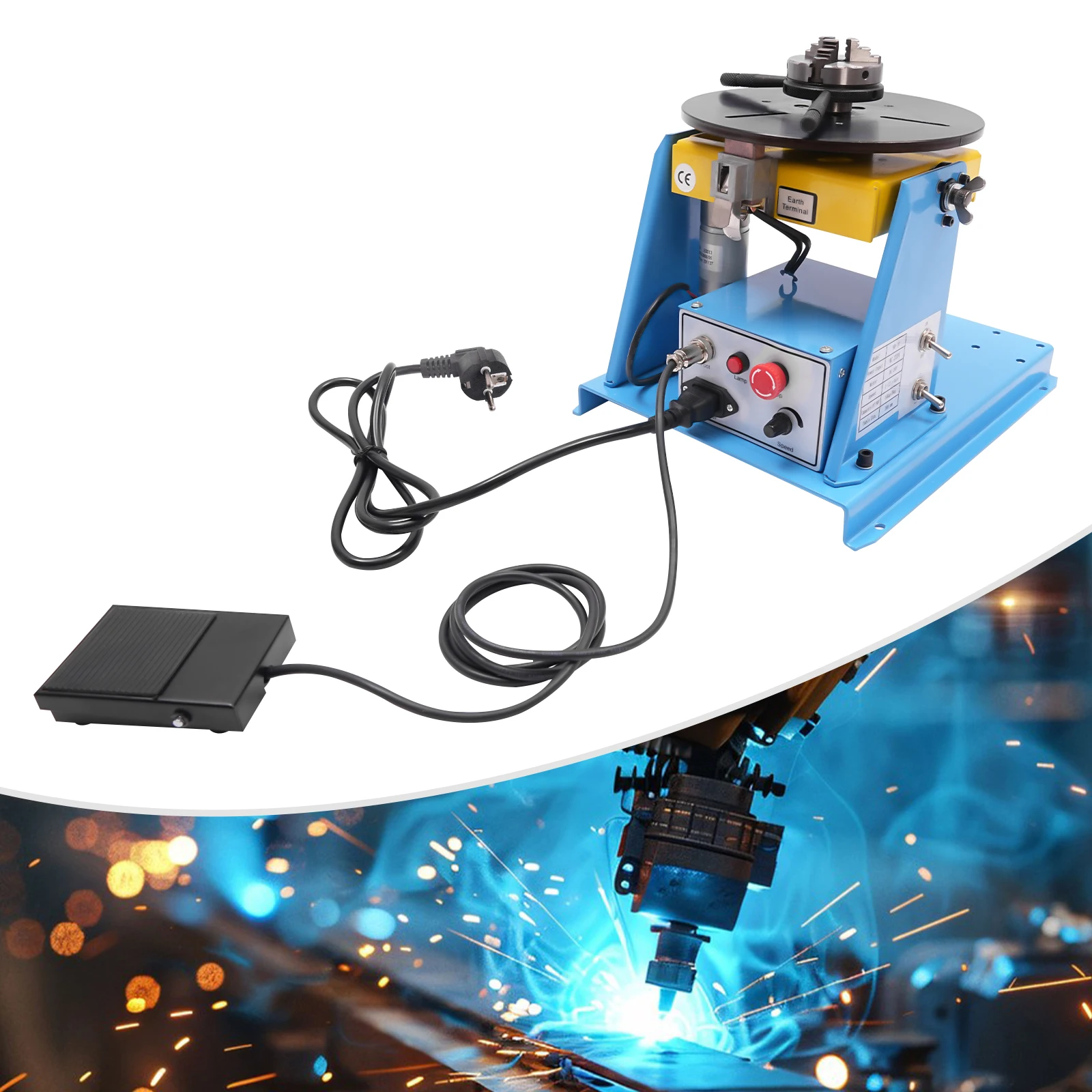 20W Rotary Welding Positioner Weld Position Turntable Table 1-12rpm Stepless Speed Control Tilt Angle 0-90°