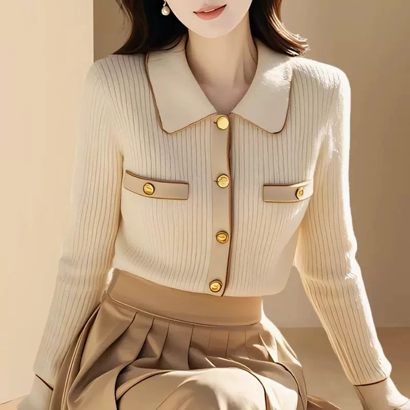 

Women's Elegant Knitted Cardigan Vintage Sweater Long Sleeve Fashion Chic Outwear Base Cashmere Sweater Top Autumn Winter 2025