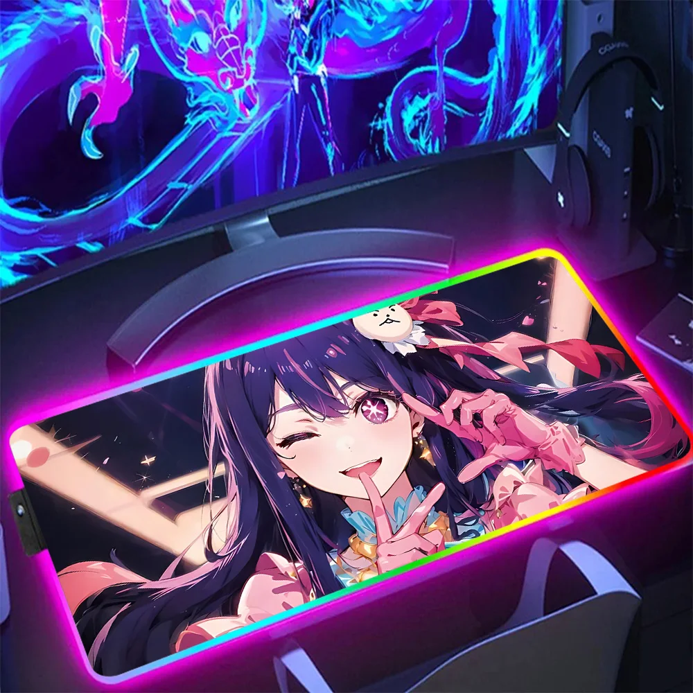 Anime Oshi no ko RGB Pc Gamer Keyboard Mouse Pad Mousepad LED Glowing Mouse Mats Rubber Gaming Computer Mausepad