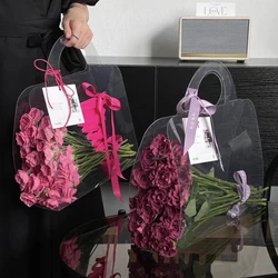 Transparent PET Fresh Flower Box Bouquet Handbag Flowers Wrapping Handbag Festivals Party Gift Rose Package Portable Packing Bag