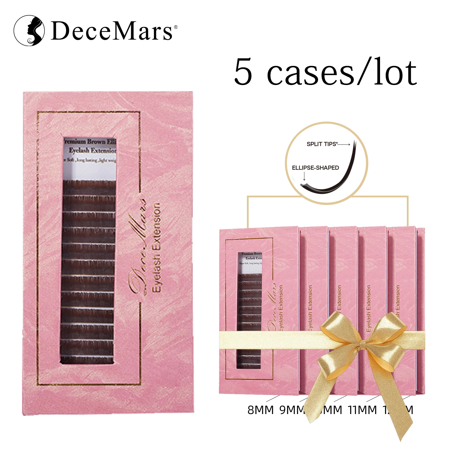 

Набор для наращивания ресниц DeceMars, 5 пар/компл., коричневые матовые эллиптические плоские ресницы (8мм/9мм/10мм/11мм/12мм)