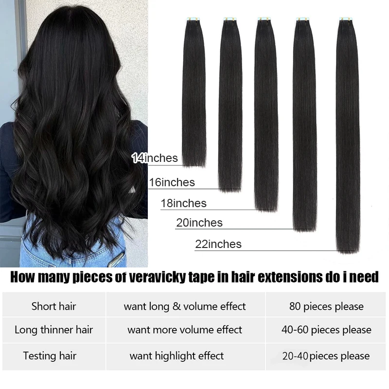 Extensiones de cabello humano 100% Remy, 18 pulgadas, 50G, alta calidad, brillo completo, trama de piel recta sedosa sin costuras, 1B, negro Natural