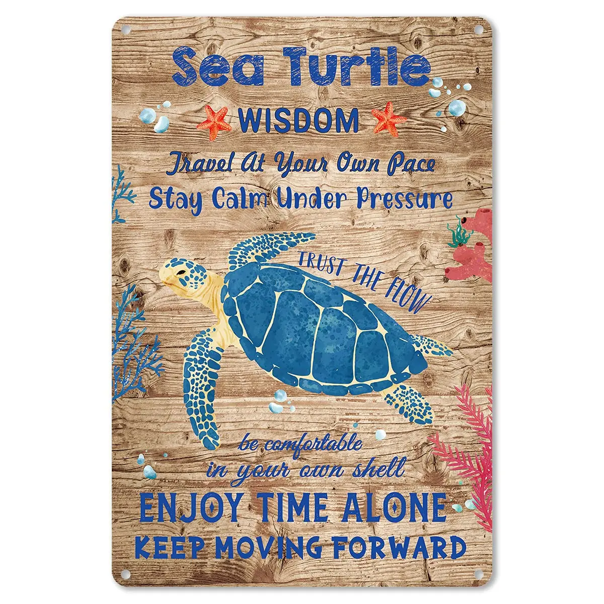 

ForbiddenPaper Rustic Sea Turtle Wisdom Metal Tin Sign Wall Decor Sign for Swimming Pool Beach Decor Gifts