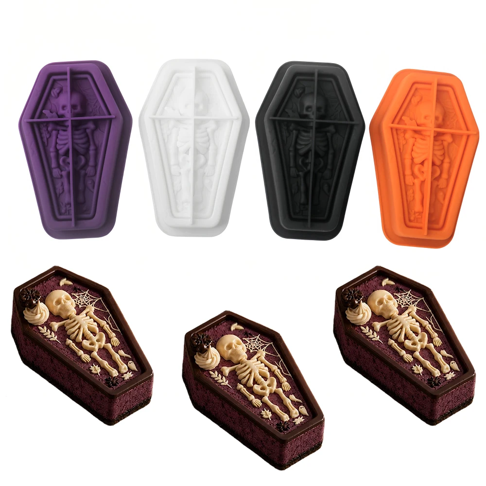 Halloween Silicone Chocolate Cake Mold Coffin Skeleton Skull Design Mousse Cake Mould Kitchen Food Grade Dessert Bakeware