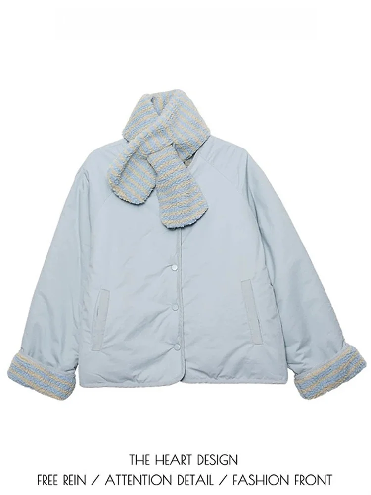 

Стильная синяя пуховая хлопковая куртка для женщин в корейском стиле, новинка весенней коллекции, модная, маленького размера, для повседневной носки, свободного кроя, с длинными рукавами