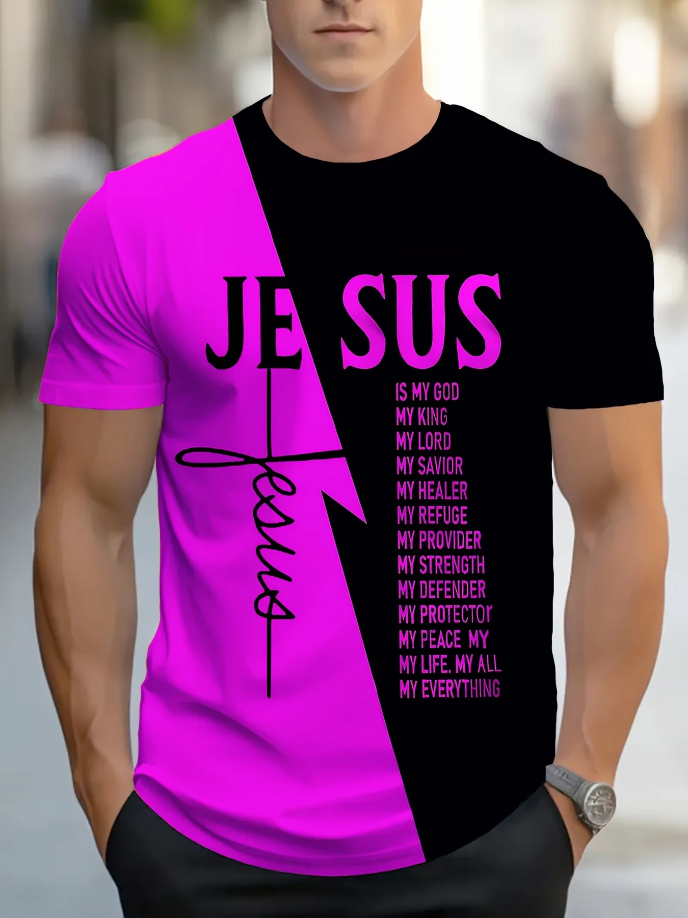 Herren-T-Shirt im christlichen Stil mit Rundhalsausschnitt und Textdesign, lässiges Sport-Top, bequem und einfach, kurzärmelig für alle Jahreszeiten – Detail 8