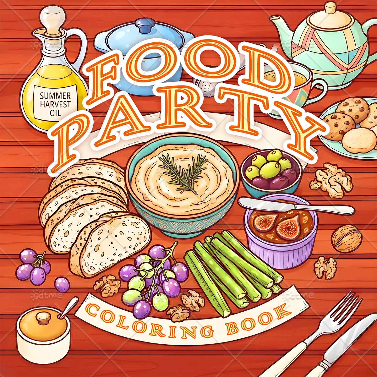 Food Snacks Drawing - كتاب تلوين حفلات الطعام المريحة للكبار