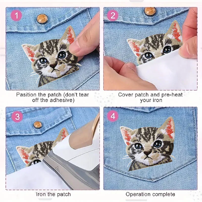 3D Tasche Katze bestickte Patches für Kleidung schmelzbare Aufkleber DIY Tier Patch Eisen auf Patches auf Kleidung Nähen Applikation/Patch