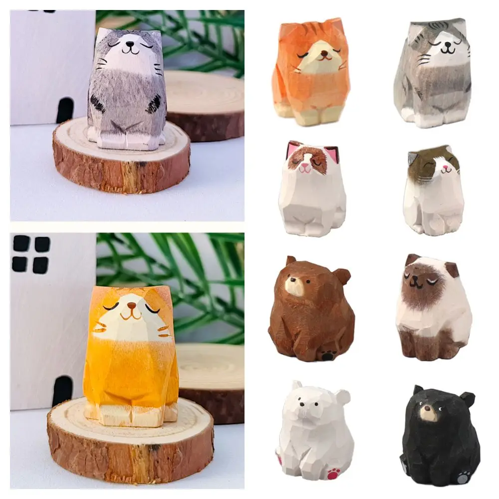 Figurine d'animal en bois sculptée, cadeau, décoration de bureau, bibelot, sculpture artisanale, statue de chat