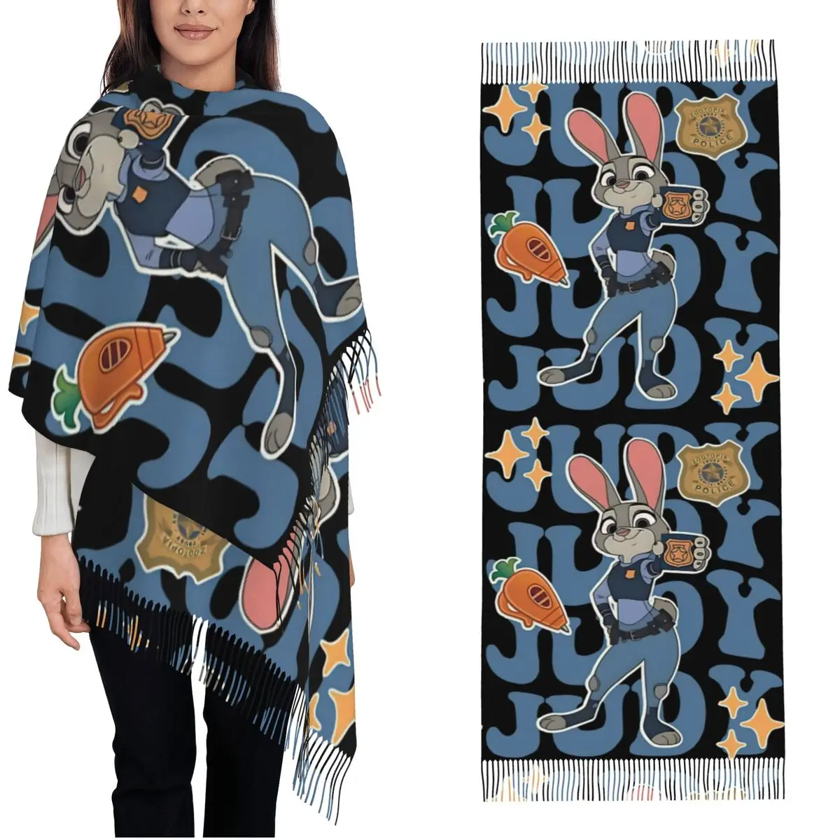 

Милый мультяшный шарф Джуди Хоппс из Зоотопии с кисточками, теплые шали и накидки, унисекс, большие шарфы с принтом, модные шарфы-буфанда для женщин