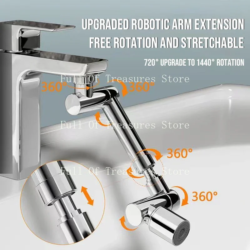 New Universal 1440° Rotating Retractable Faucet Splash Filter Kitchen Washbasin Extender Faucets Bubbler Nozzle Robotic Arm